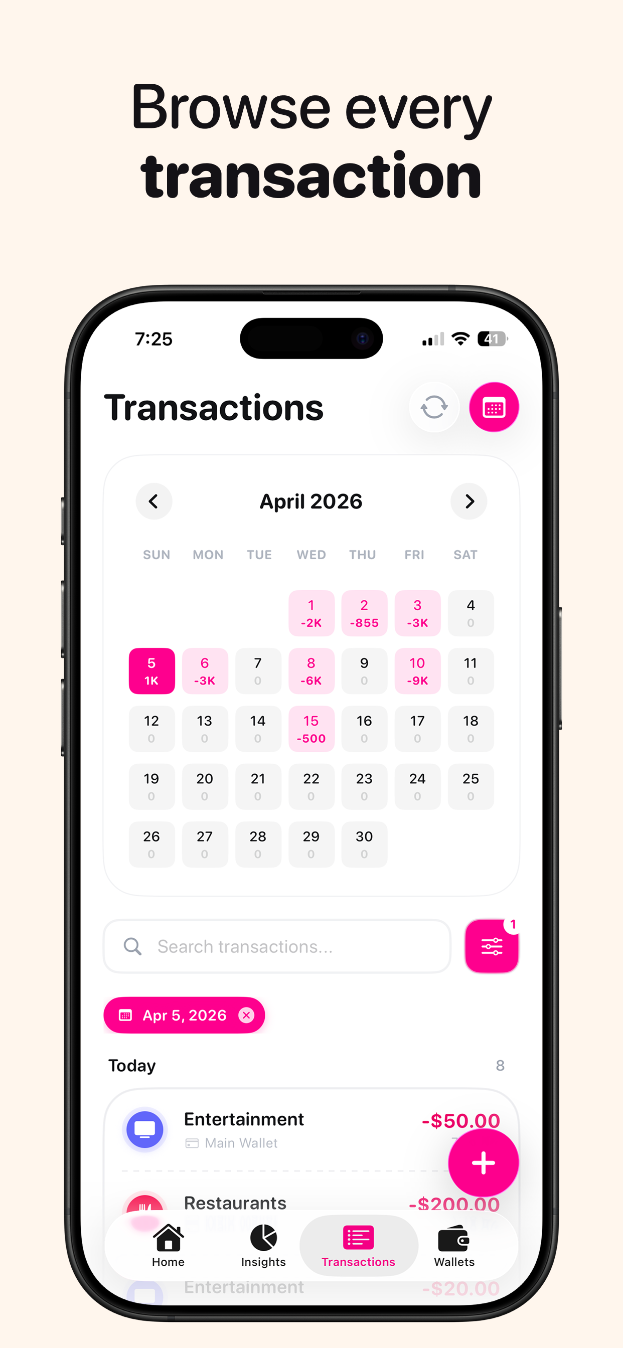 Transaction calendar