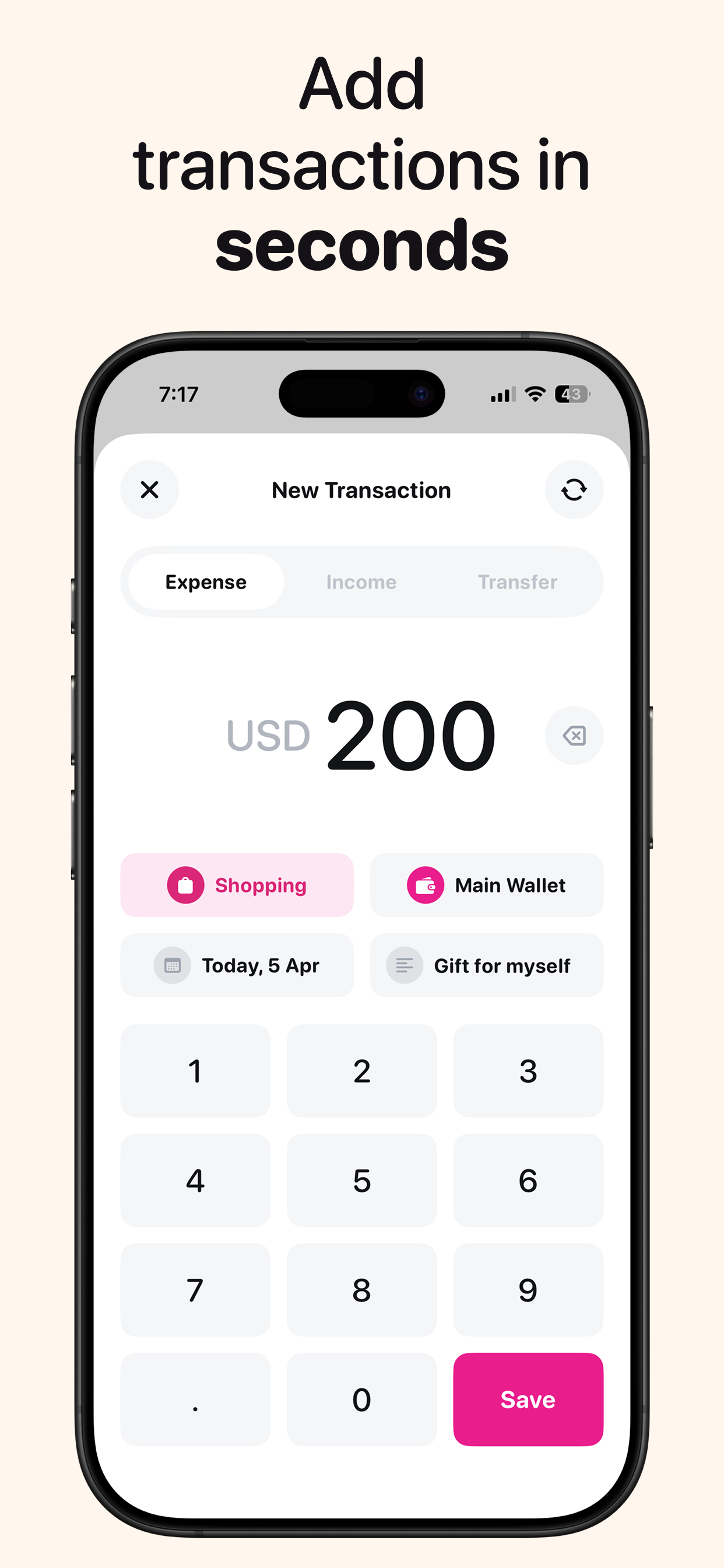 Quick add transaction